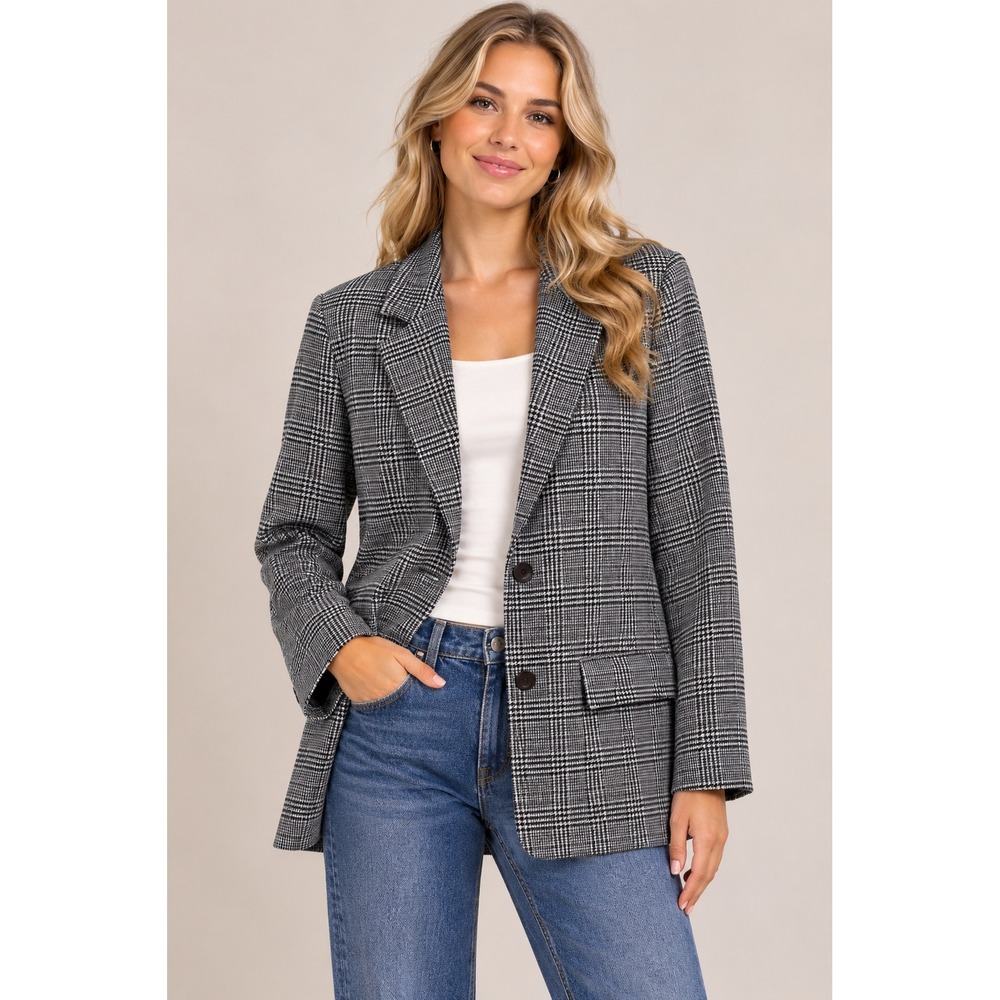 EVERLANE Glen Plaid Wool Flannel Blazer Jacker Oversized Academia Old Money Sz 0